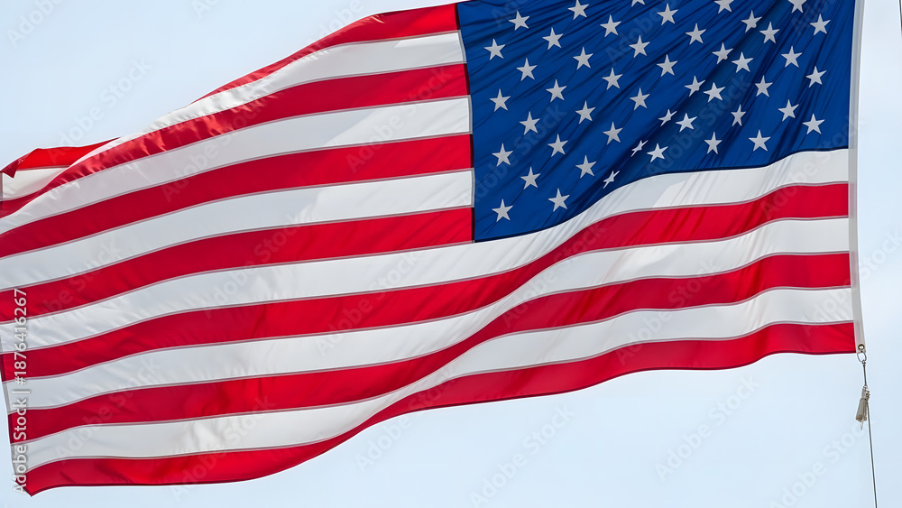 Fototapeta premium Waving United States flag with blue sky