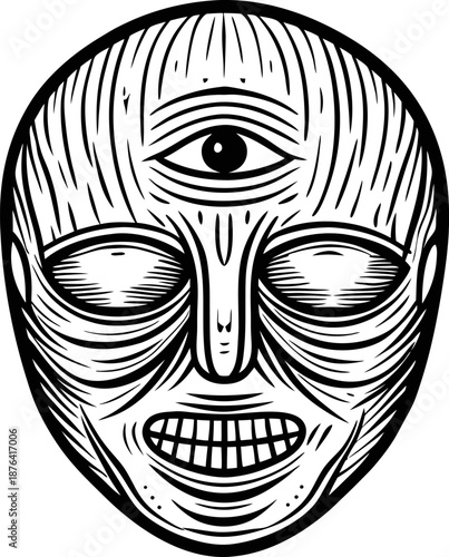 Third eye mask illustration with tribal pattern and mystical symbolism, spiritual design concept