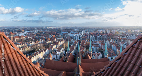 Large aerial panoramic view of the old town in Gdansk