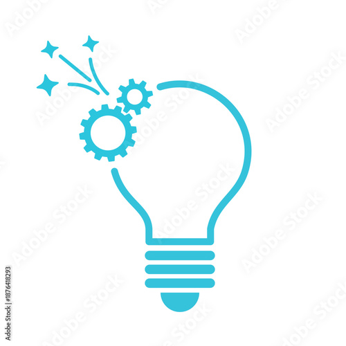Project, Idea icon, Solution, Lightbulb, Isolated on white, Blue icon