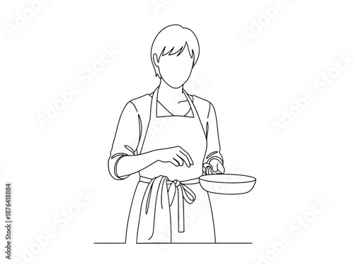 A faceless line drawing of a chef holding a plate