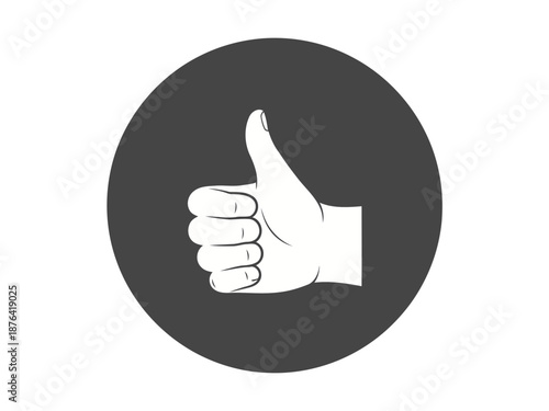 A black and white icon of a hand giving a thumbs up sign in a circle