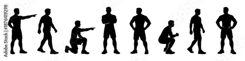 Athlete male silhouette poses in sports activity. Fitness and training body positions