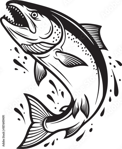 Jumping Fish Splash Silhouette Fishing Vector