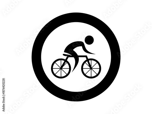 Black silhouette of a person riding a bicycle in a circle sign