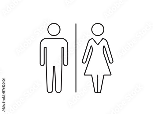 A black line drawing of a man and woman separated by a line