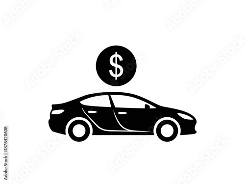 A black silhouette of a car with a dollar sign above it