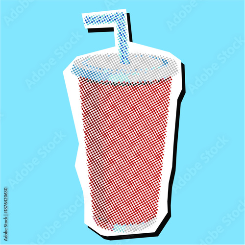 Cup drink halftone Dotted Collage Element Pointillize in Paper Torn vector for beverage art. Ideal for soda ads, party cups, and retro refreshment designs.