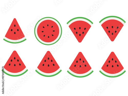 Eight slices of watermelon in a simple line drawing style