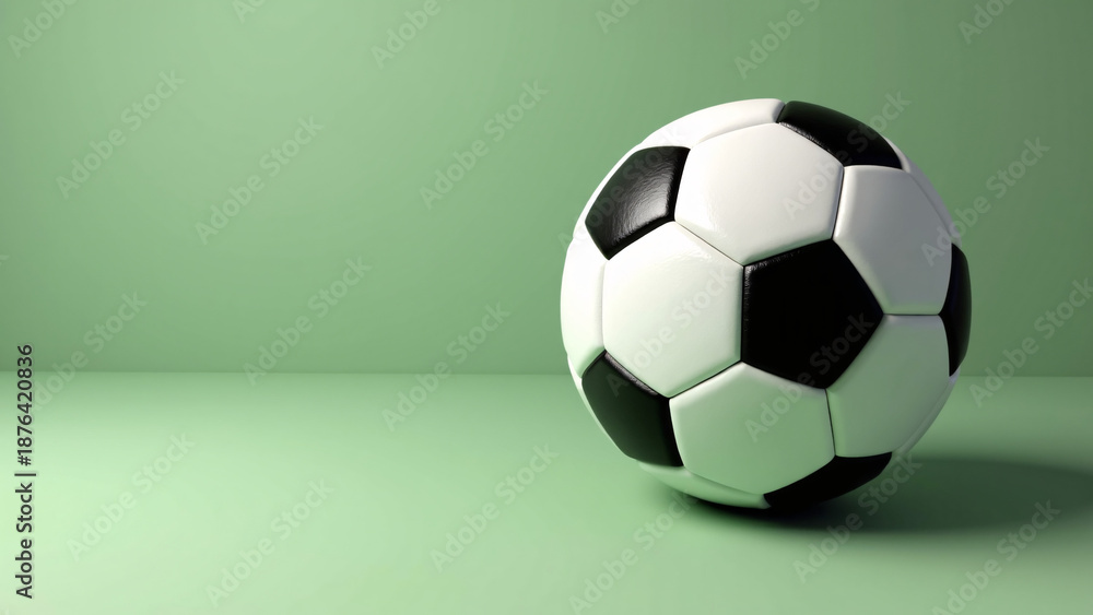 Naklejka premium A classic soccer ball rests in soft light—clean geometry, quiet anticipation, and the elegance of simplicity.