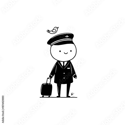 Flight Attendant. Flight Attendant simple black and white line art vector logo