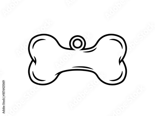 A black and white illustration of a dog bone with a hole