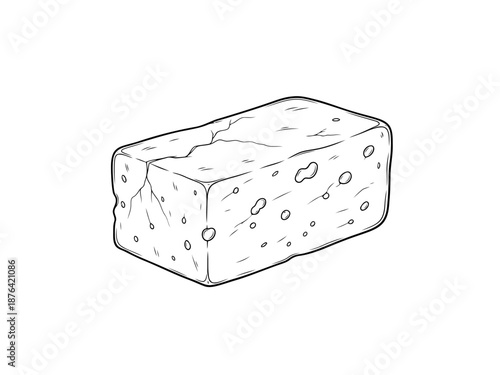 A drawing of a block of cheese with holes in it
