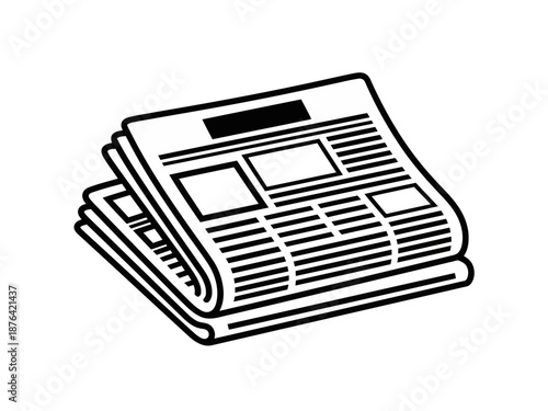 A stack of newspapers with a black and white line drawing style