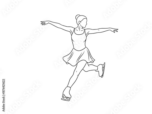 A woman ice skating with her arms outstretched in a graceful pose