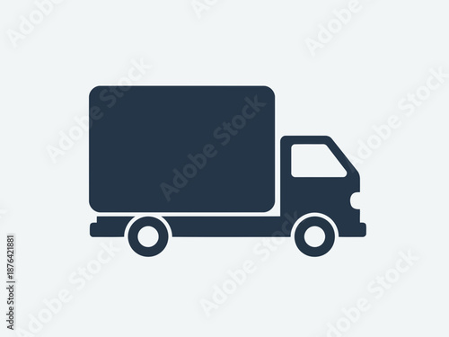 A dark blue delivery truck icon on a light blue background