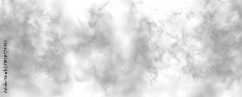 Grey smoke curls rising over a white background. Realistic fog, mist, and cloud textures in 3D rendering style. Cutout smoke and cloud PNG for digital projects vector.