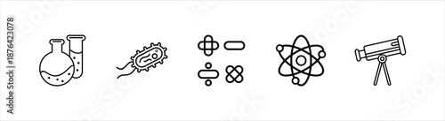 Outline style science subject icons for school learning and classroom materials