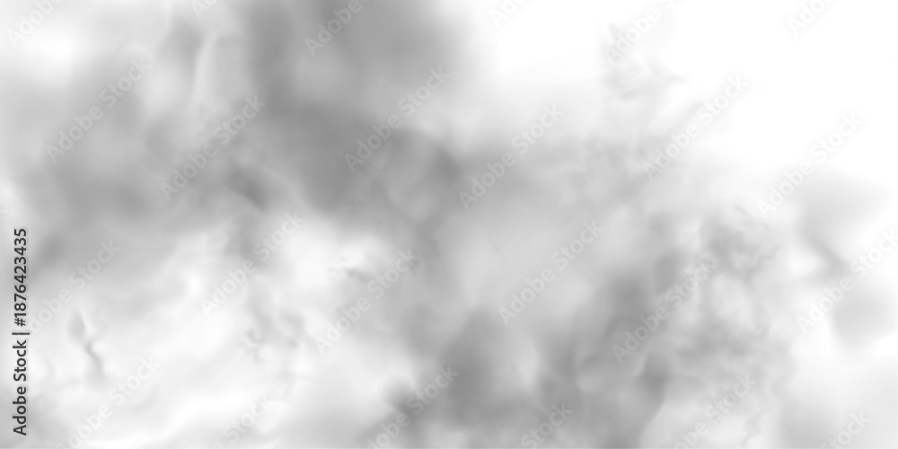 Naklejka premium Soft white clouds and light gray smoke drifting on a clean white background. Realistic fog, steam, and atmospheric smoke textures. Cutout smoke and cloud PNG in high resolution vector.