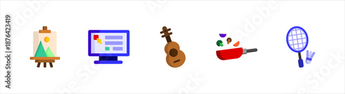 Creative school subject icons collection for art computer music cooking and sport class