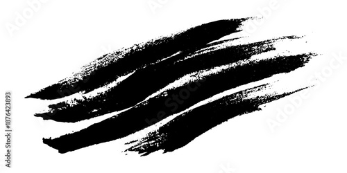 Bold Black Hand Painted Brush Stroke with Grunge Texture and Paint Splatter Vector
High-impact artistic stroke element for logos, flyers, packaging and visual compositions