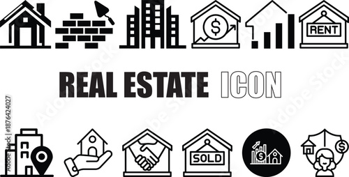 Real Estate Icons Set – House, Rent, Sale, Property Investment & Home Services.