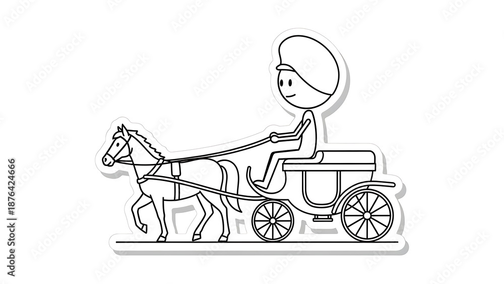 Fototapeta premium Simple Line Drawing of a Person Riding a Horse-Drawn Carriage.