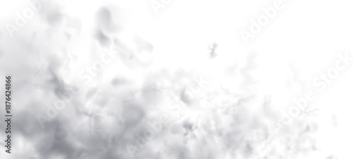 Gray smoke wisps drifting softly on a white background. Realistic smoke, fog, and cloud textures in 3D vector illustration style. Cutout smoke and cloud PNG image.