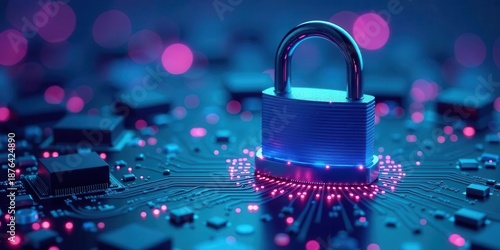 Digital Security A Padlock on a Circuit Board, Representing Data Protection and Online Privacy