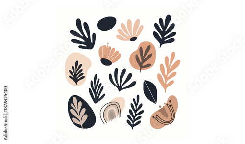 Abstract minimalist botanical doodle background Matisse style boho floral vector