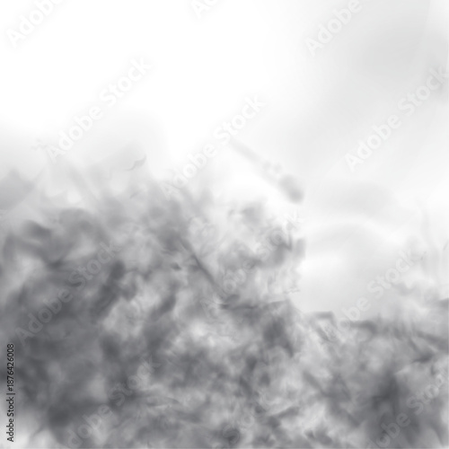 Black smoke and white mist swirling on a clean white background. Realistic smoke, fog, and cloud effects in high resolution. Cutout smoke and cloud PNG for digital use vector.