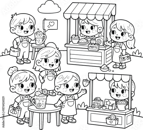 Little Entrepreneurs Coloring Book for Kids – Business Activity Vector