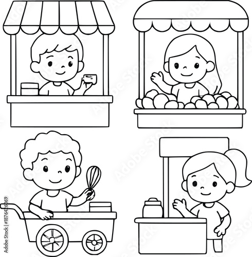 Little Entrepreneurs Coloring Book for Kids – Business Activity Vector