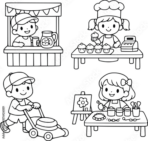 Little Entrepreneurs Coloring Book for Kids – Business Activity Vector