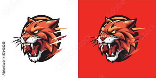 Dynamic Tiger Logo Design, Graphic Art, Bold Colors, Creative Branding, Modern Aesthetic