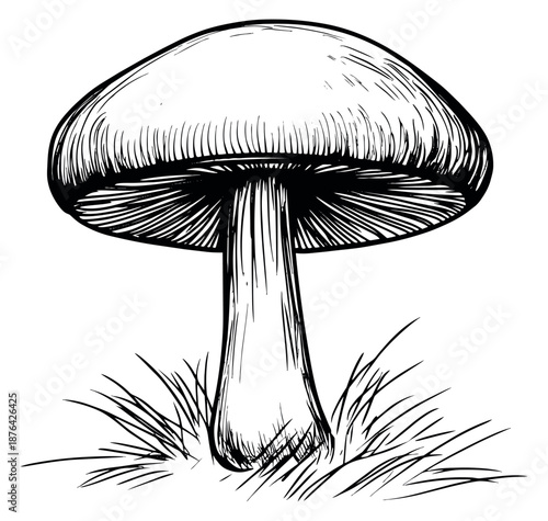 Hand drawn illustration of a mushroom depicting natural growth for food and nature concepts