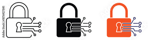 Digital Padlock Icon Set Illustrating Cyber Security, Data Encryption, and Network Protection