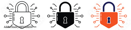 Secure Padlock Icon Set in Color and Monochrome for Cybersecurity, Data Privacy, and Network Protection