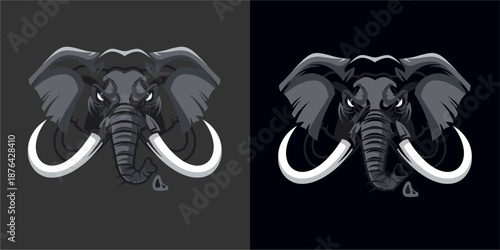Dynamic Elephant Illustration, Wildlife Art, Dark Background, Graphic Design, Artistic Environment, Bold Viewpoint, Conceptual Imagery