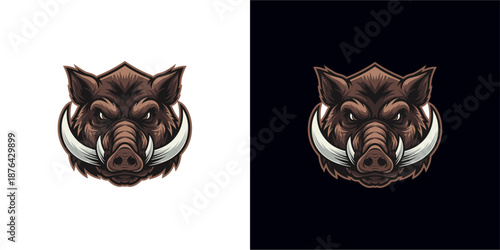 Wild Boar Head Illustration, Graphic Design, Digital Art, Modern Style, Wildlife, Bold Colors