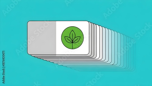 Eco friendly cards with green leaf logo on turquoise