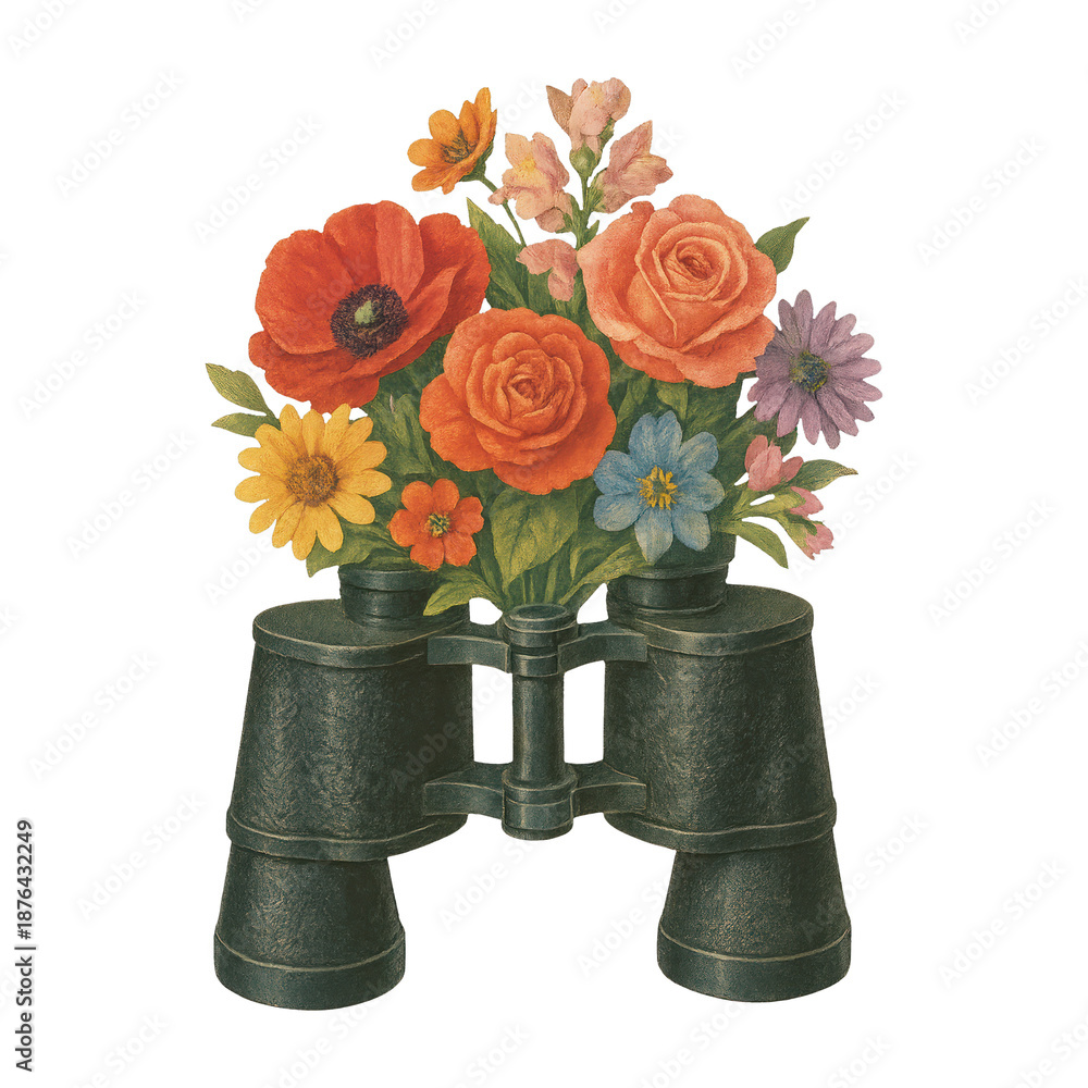 Fototapeta premium PNG Floral binoculars vintage illustration