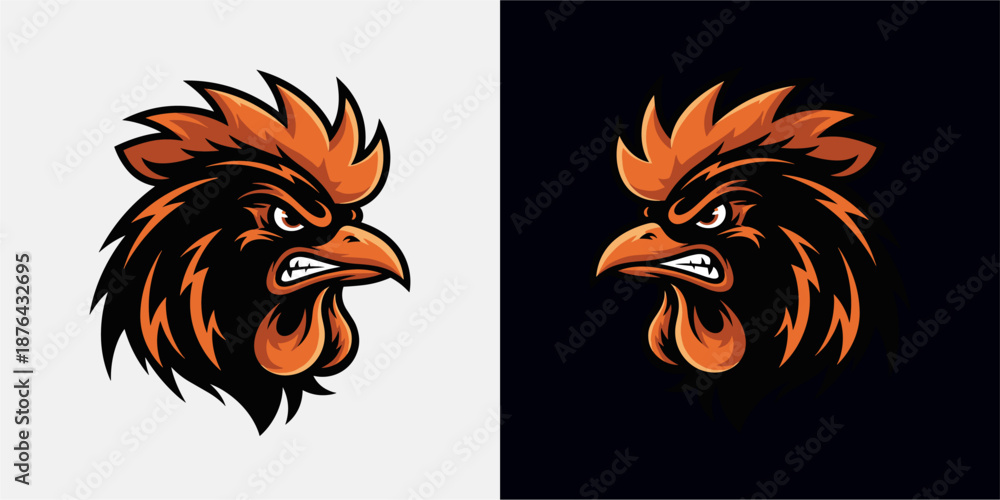 Obraz premium Fierce Rooster Logo Design, Graphic Art, Digital Illustration, Bold Colors, Creative Concept