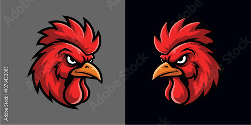 Dynamic Red Rooster Mascot Illustration, Graphic Design, Digital Art, Vibrant Colors, Bold Style