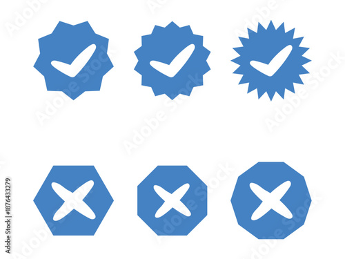 blue icons with checkmarks and x marks silhouette