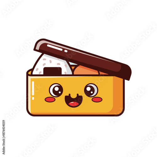Cute Bento Box Character Illustration, Food Theme, Playful Design, Cartoon Style, Cheerful Environment, Whimsical Concept