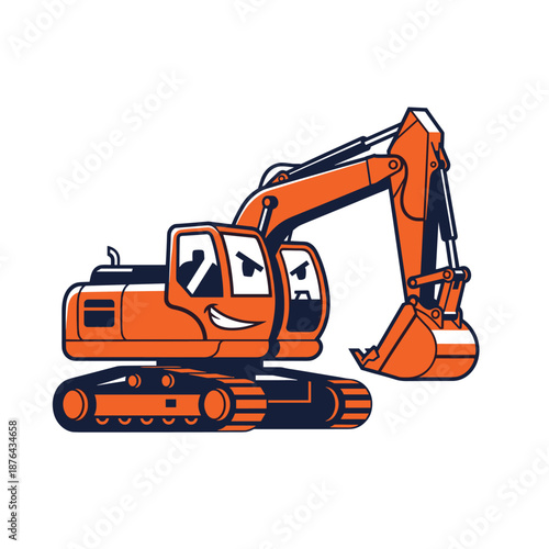Cartoon Excavator at Work in an Industrial Site - Digital Illustration with a Playful Flair