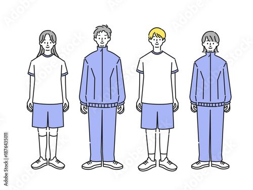 体操服とジャージを着てる男女の全身イラスト