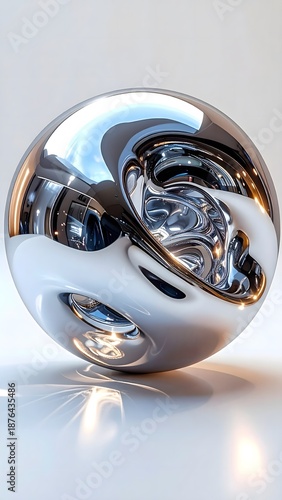 Abstract Chrome Sphere Futuristic Metallic Sculpture