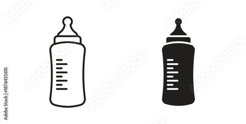 Baby feeding bottle icons. Vector linear icon isolated on white background.